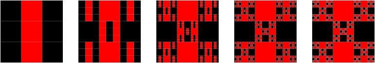 Five more red-and-black square carpets.