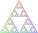 A fractal triangle in rainbow colors.