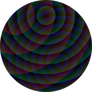 A variety of darker overlapping colored concentric circles, limited to a black circle