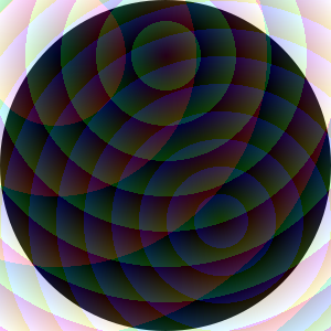 A combination of the prior two images, with the colored circles continuing from the foreground dark circle to the background lighter circles