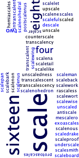 A word cloud of words that contain "scale", along with some numbers. Once again, this appears less cloud-like and more grid-like than the prior one.